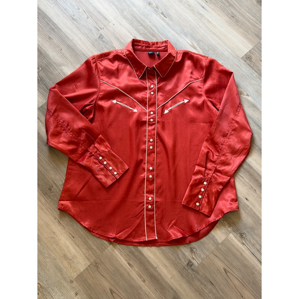 Cruel Denim Womens XXL Rust Satin Western Pearl Snap Shirt NWOT Cowgirl
